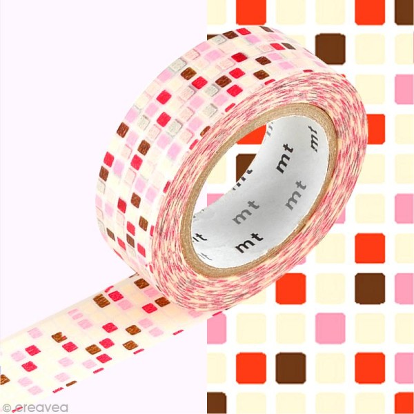 Masking Tape - Mosaïque rose - 15 mm x 10 m - Photo n°1