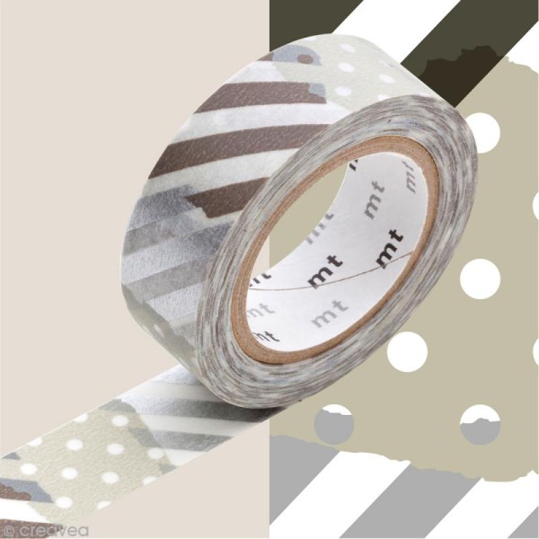 Masking tape - Mix rayures et pois gris - 15 mm x 10 mm - Photo n°1