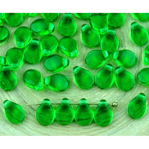 60pcs Cristal Vert PIP PRECIOSA Fleur Plat de Pétales de Verre tchèque Perles 5mm x 7mm - Photo n°1