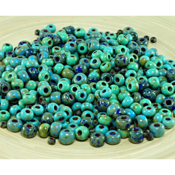 Anissa Picasso Exclusive Mix tchèque Perles de rocaille en Verre Rustique Turquoise Multicolore Rayé - Photo n°1