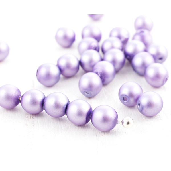 100pcs Violet clair Mat Imitation de Perle Ronde Druk Entretoise de Semences de Verre tchèque Perles - Photo n°1