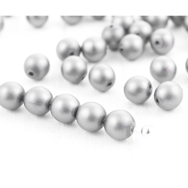100pcs Argent, Perle d'Imitation Mat Ronde Druk Entretoise de Semences de Verre tchèque Perles de 4m - Photo n°1