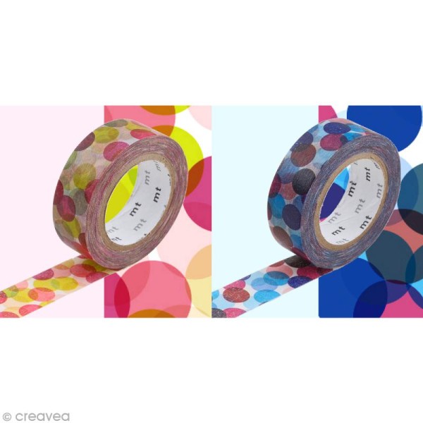 Masking Tape Deco - 2 rouleaux - Pois Verts et bleus - 15 mm x 10 m - Photo n°1