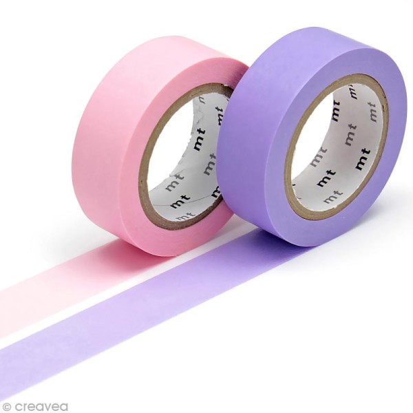 Masking Tape - 2 rouleaux Unis - Rose et violet - 15 mm x 10 m - Photo n°1