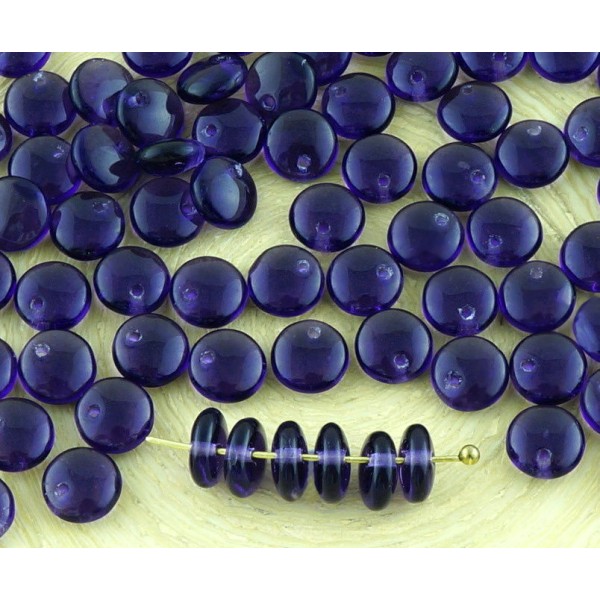 60pcs Crystal Light Pourpre Violet Lentille Plate Ronde d'Un Trou de Verre tchèque Perles de 6mm - Photo n°1