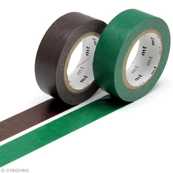 Masking Tape - 2 rouleaux Unis - Marron et vert foncé - 15 mm x 10 m - Photo n°1