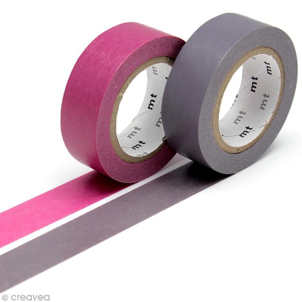 Masking Tape - 2 rouleaux Unis - Rouge lie de vin et gris - 15 mm x 10 m - Photo n°1