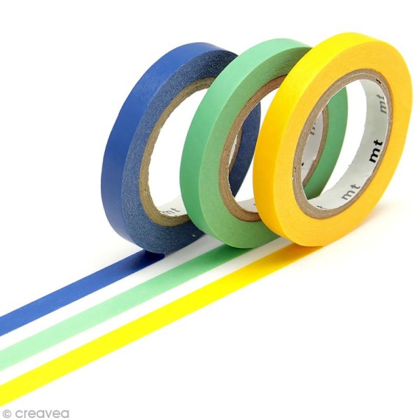 Masking Tape Slim - 3 rouleaux - Jaune, vert et bleu - 6 mm x 7 m - Photo n°1