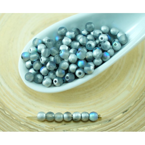 100pcs Matte Argent Graphite arc-en-ciel Demi-Rond Verre tchèque Perles de Petite Entretoise de Mari - Photo n°1