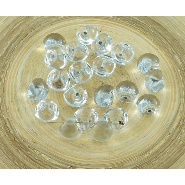 12pcs Cristal d'Argent Bordée de Champignons Bouton de Verre tchèque Perles de 9mm x 8mm - Photo n°1