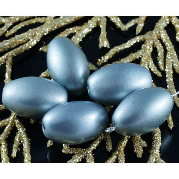 Argent Perle de Verre tchèque Tube Ovale Grand d'Olive Perles 18mm x 12mm 2pcs - Photo n°1