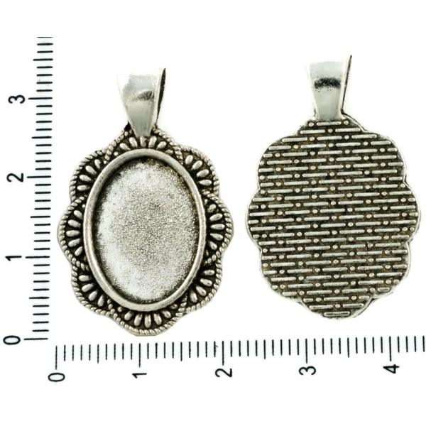 4pcs Antique Ton Argent Plat Ovale Pendentif Cabochon de Lunette de Paramètres Vide Tiroir en Métal - Photo n°1
