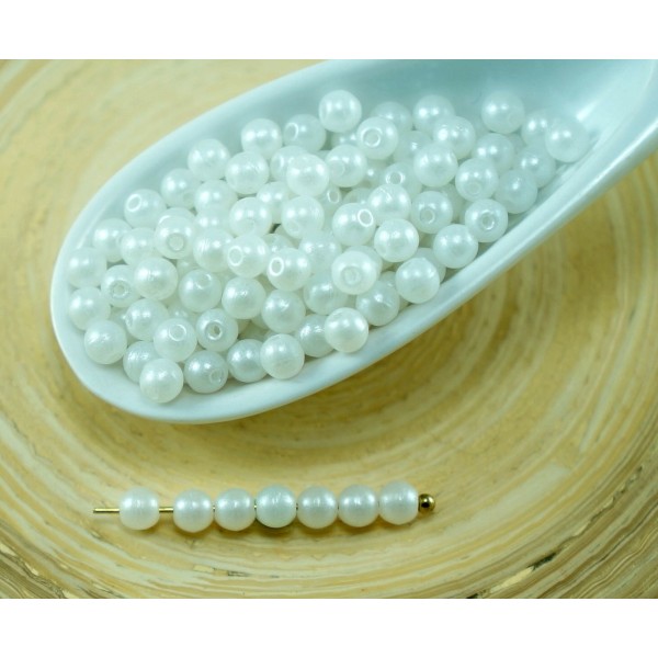 100pcs Perles Brillent Blancs Ronds en Verre tchèque Perles de Petite Entretoise de Mariage 3mm - Photo n°1