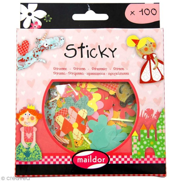 Boîte de gommettes Sticky - Princesses x 100 pcs - Photo n°1