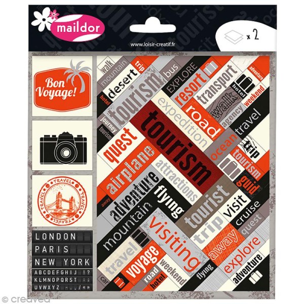Stickers Scrap - Voyages - 2 planches 16 x 16 cm - Photo n°1