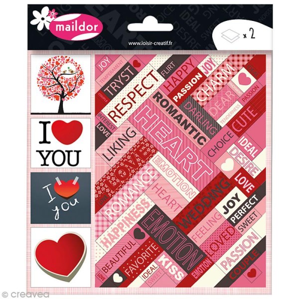 Stickers Scrap - Amour - 2 planches 16 x 16 cm - Photo n°1