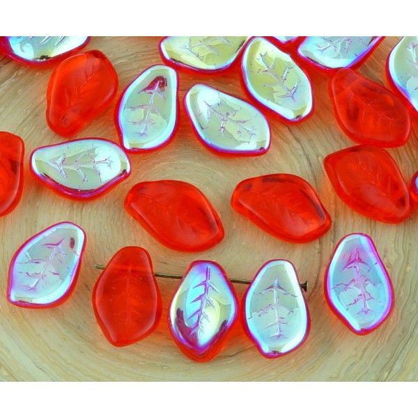 10pcs Cristal Rouge Rubis Or AB Moitié Agité Sculpté de Feuilles Plates Halloween Verre tchèque Perl - Photo n°1
