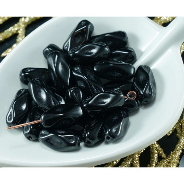 Noirs opaques Verre tchèque Bouclés Agité Tube de Perles de Prime d'Halloween 13mm x 6mm 30pcs - Photo n°1
