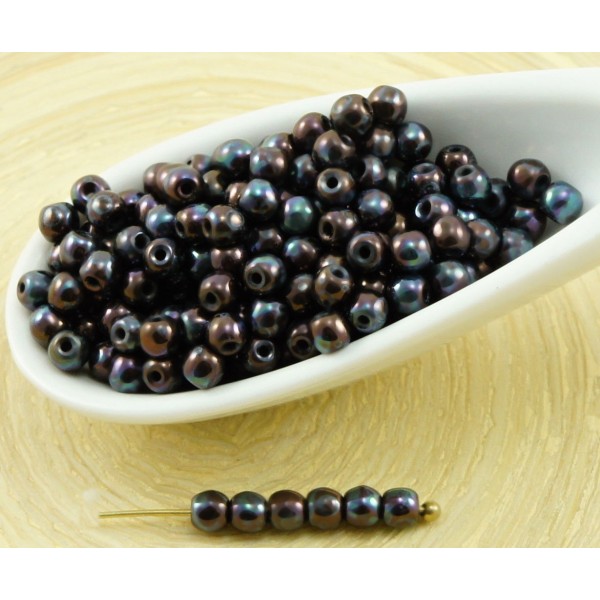 100pcs Nébuleuse Violet Noir Lustre Rond Verre tchèque Perles de Petite Entretoise de Graines de Roc - Photo n°1