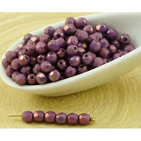 100pcs Craie Vega Violet Lustre Rond à Facettes Feu Poli Verre tchèque Perles de Petit Écarteur 3mm - Photo n°1