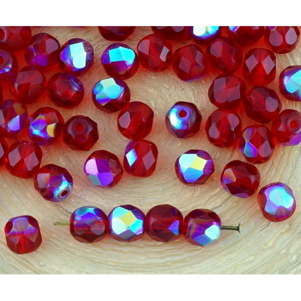 40pcs Cristal Rouge Rubis Clair Ab Demi-Rond à Facettes Feu Poli Entretoise de Verre tchèque Perles - Photo n°1