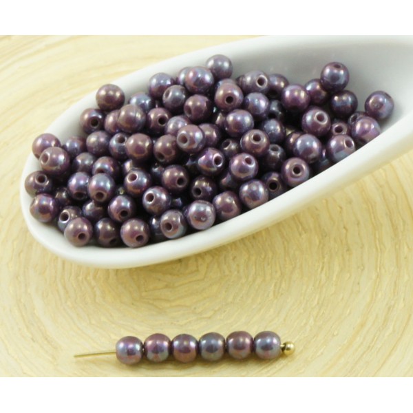 100pcs Nébuleuse Pourpre Opaque Lustre Rond Verre tchèque Perles de Petite Entretoise de Graines de - Photo n°1