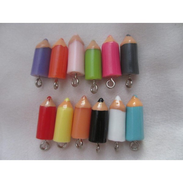 12 Breloques crayon en multicolores en résine, 22*7mm - Photo n°1
