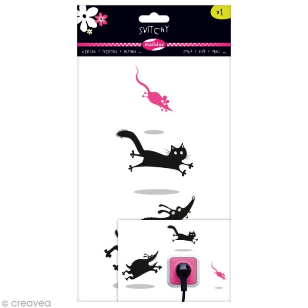 Sticker transfert mural Switchy Chat, chien & souris - 1 planche 24 x 15 cm - Photo n°1