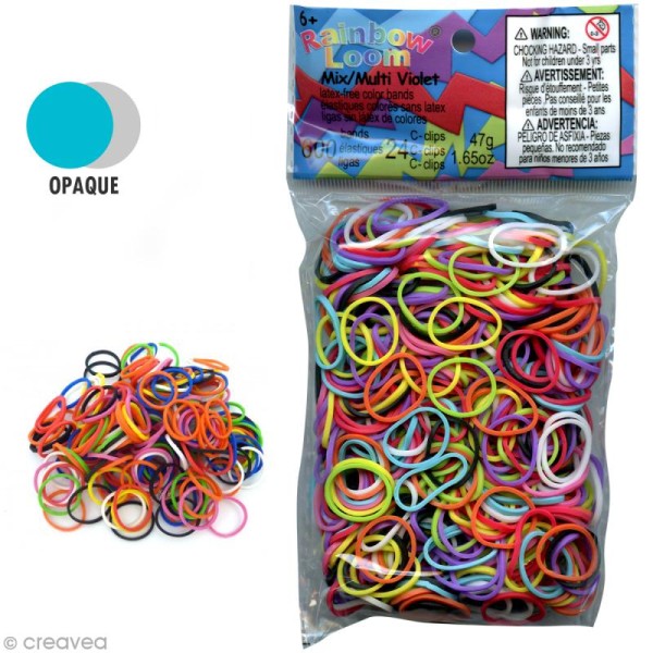 Recharge Rainbow loom 600 élastiques - Multicolore + 24 fermoirs - Photo n°1