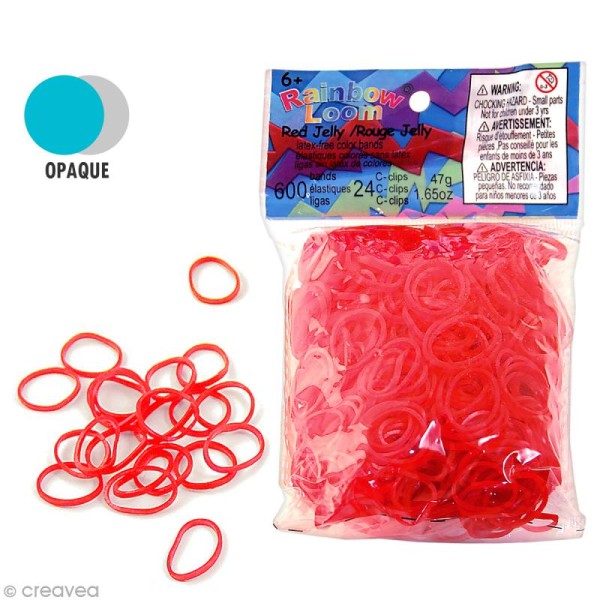 Recharge Rainbow loom 600 élastiques - Rouge jelly + 24 fermoirs - Photo n°1
