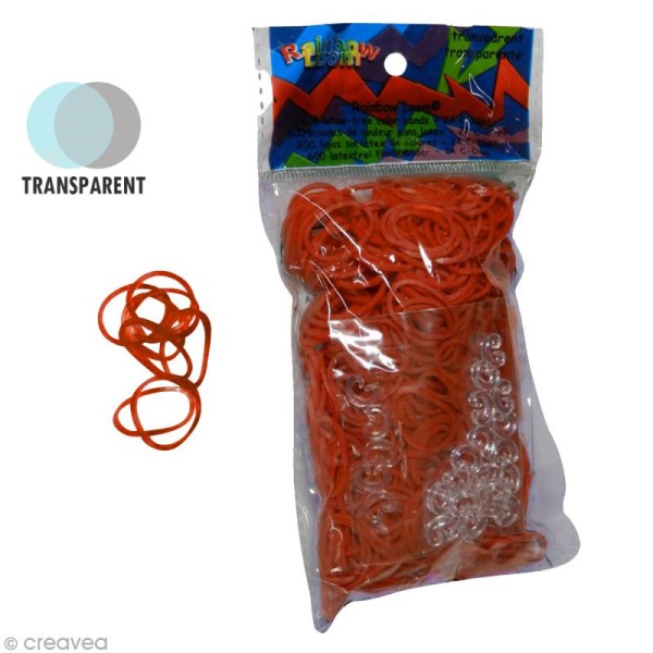 Recharge Rainbow loom 600 élastiques - Orange jelly + 24 fermoirs - Photo n°1