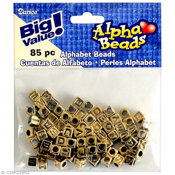 Perles Alphabet Cubes Doré - 6 mm x 85 - Photo n°1