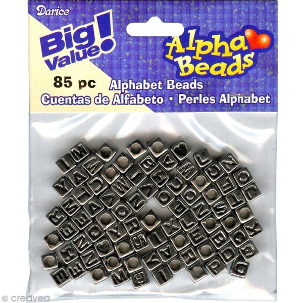 Perles Alphabet Cubes Argenté - 6 mm x 85 - Photo n°1