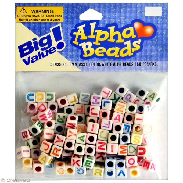 Perles Alphabet Cubes Blanc multicolore - 6 mm x 160 - Photo n°1