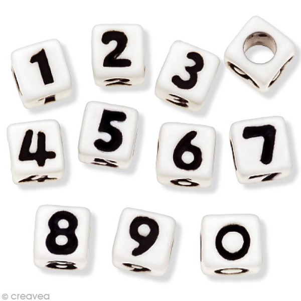 Perles Chiffres Cubes Blanc et noir - 6 mm x 80 - Photo n°2