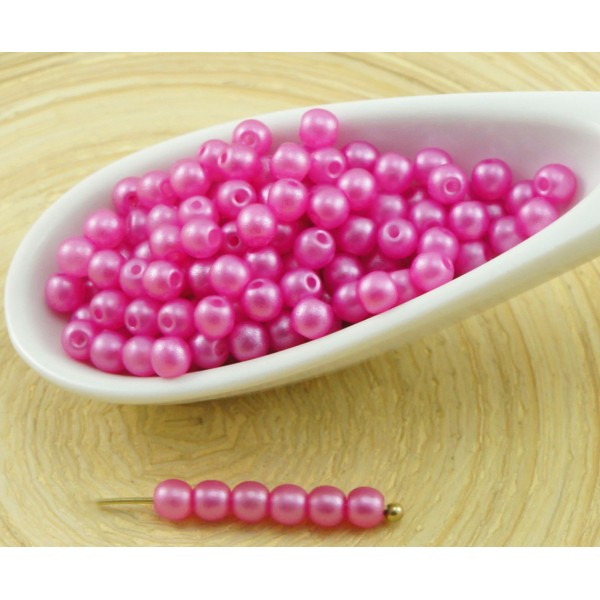 100pcs Perles Briller la Lumière Fuchsia Valentine Rose Ronde Verre tchèque Perles de Petite Entreto - Photo n°1