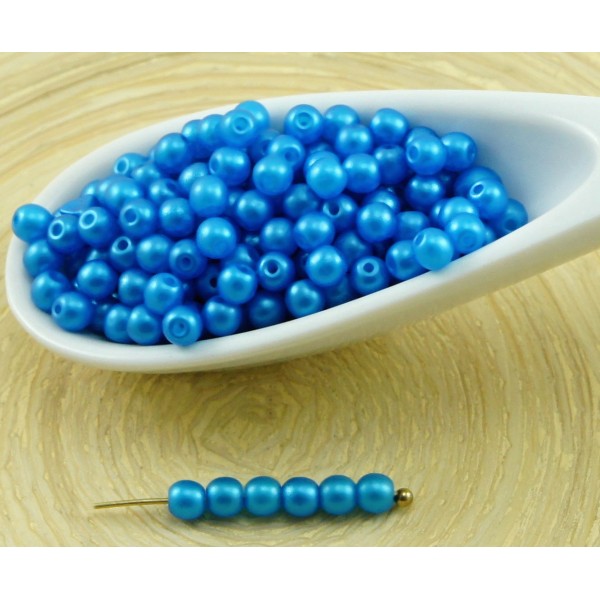 100pcs Perles Brillent Bleu Azur Ronde Verre tchèque Perles de Petite Entretoise de Graines de Rocai - Photo n°1