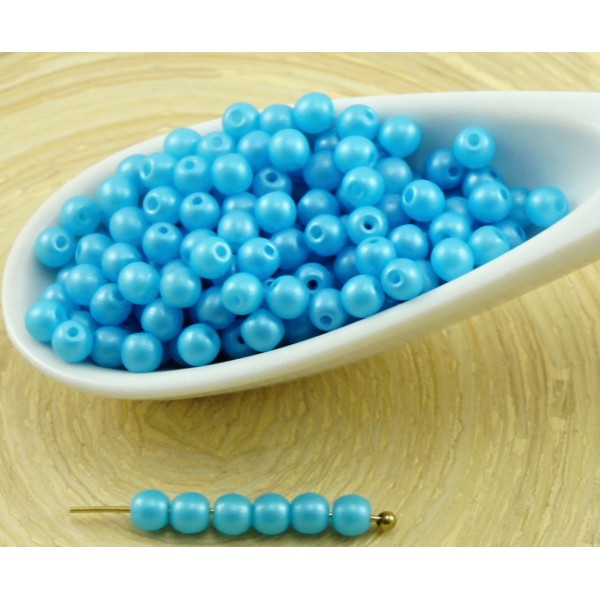 100pcs Perles Brillent Aqua Light Bleu Rond en Verre tchèque Perles de Petite Entretoise de Graines - Photo n°1