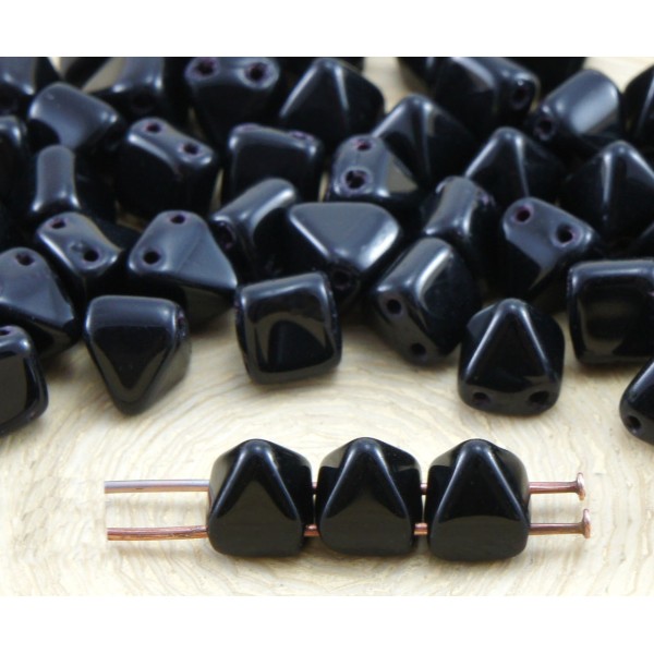 16pcs Opaque Noir de jais Halloween Petite Pyramide Goujon 2 Deux Trou de Verre tchèque Perles de 6m - Photo n°1