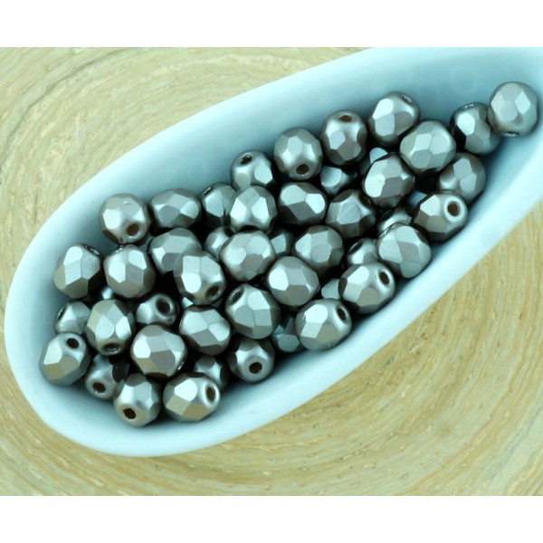 100pcs Perles Pastel Taupe Gris-Brun, Ronde à Facettes Feu Poli Entretoise tchèque Perles de Verre d - Photo n°1