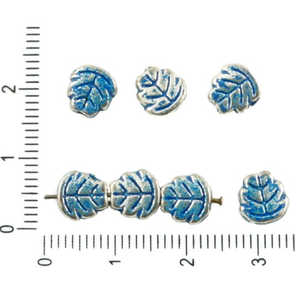 24pcs Antique Ton Argent Bleu Patine de Lavage à Plat Sculpté de Feuilles Florales Naturelles Perles - Photo n°1