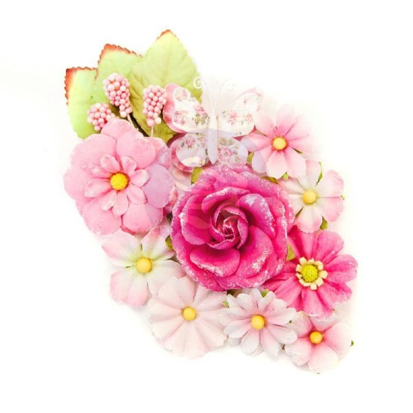 14 pièces fleur feuille papillon en papier scrapbooking décoration PRIMA MARKETING 636 - Photo n°1