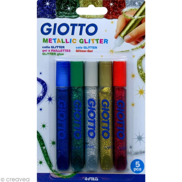 Stylo gel à paillettes Métallic GIOTTO - 5 tubes 10,5 ml - Colle pailletée  - Creavea
