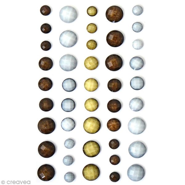 Perles à facettes autocollantes - Marron, beige, blanc x 45 - Photo n°2