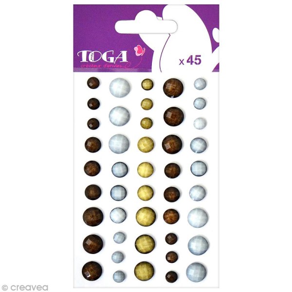 Perles à facettes autocollantes - Marron, beige, blanc x 45 - Photo n°1