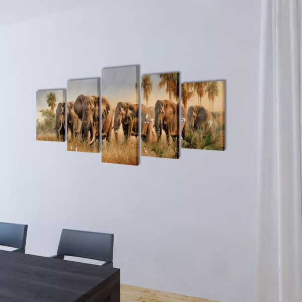 Set De Toiles Murales Imprimées Éléphants 100 X 50 Cm - Photo n°2