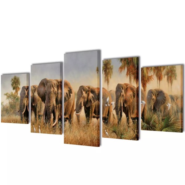 Set De Toiles Murales Imprimées Éléphants 100 X 50 Cm - Photo n°1