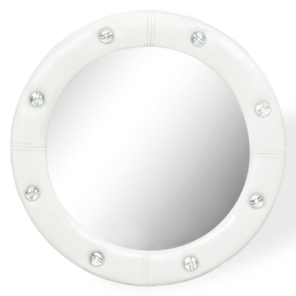 Vidaxl Miroir Mural Cuir Artificiel 40 Cm Blanc Brillant - Photo n°1