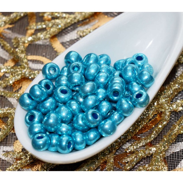 Grandes Perles de rocaille Métallisé Bleu Turquoise en Verre tchèque Perles de rocaille 6/0 6 Perles - Photo n°1