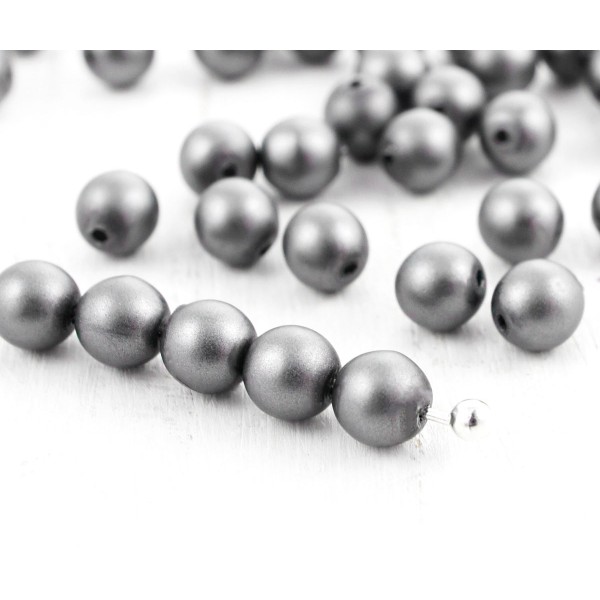 100pcs Gris Perle Imitation Mat Ronde Druk Entretoise de Semences de Verre tchèque Perles de 4mm - Photo n°1